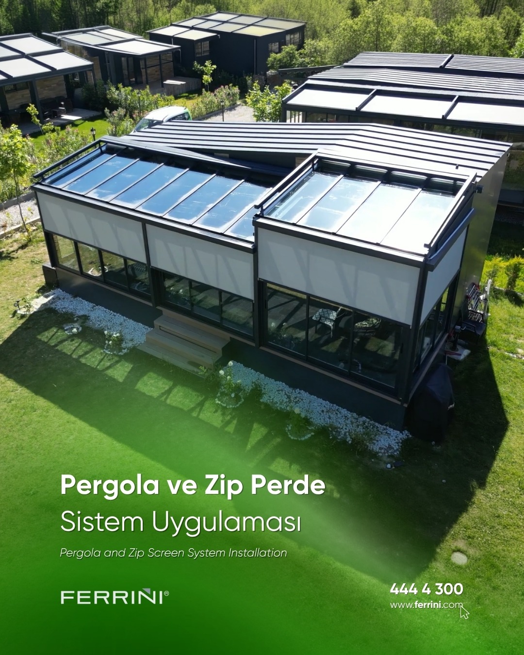 Urla'da bulunan projede üretici bayisi olduğumuz Albert Genau marka cam tavan sistemi olan pergola uygulaması